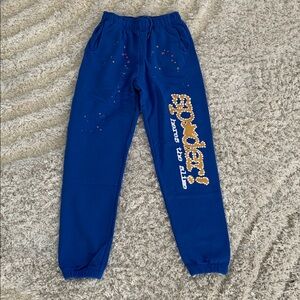 Sp5der TC Blue sp*der! Logo Sweatpants Cuffed Joggers for Men Size Large